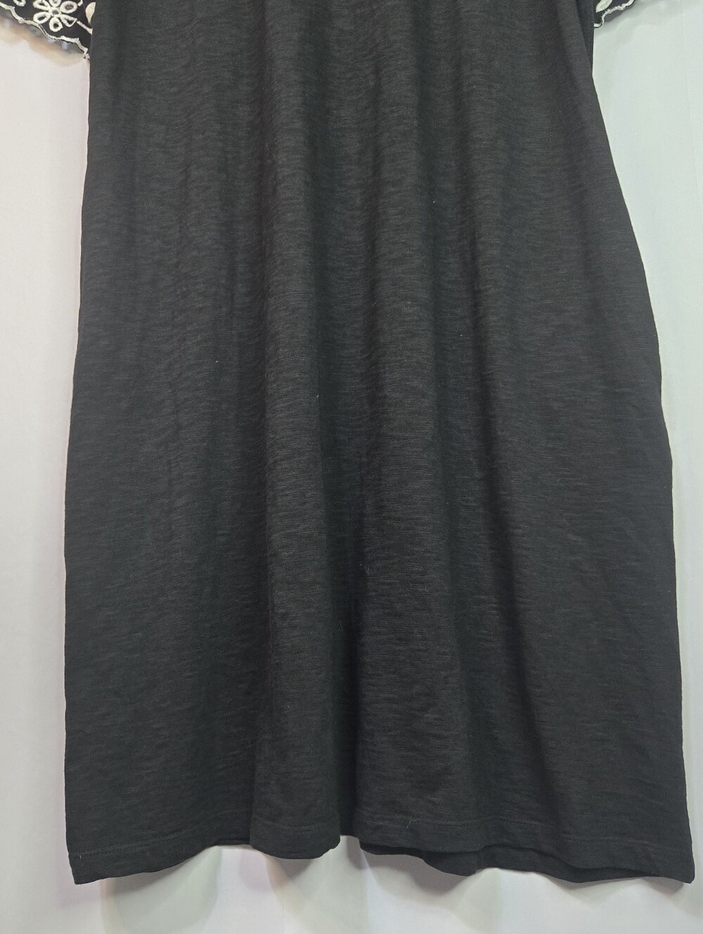Chico's Size 2 Black Cotton V-neck Midi Dress, White Embroidery Short Sleeves - Picture 10 of 12
